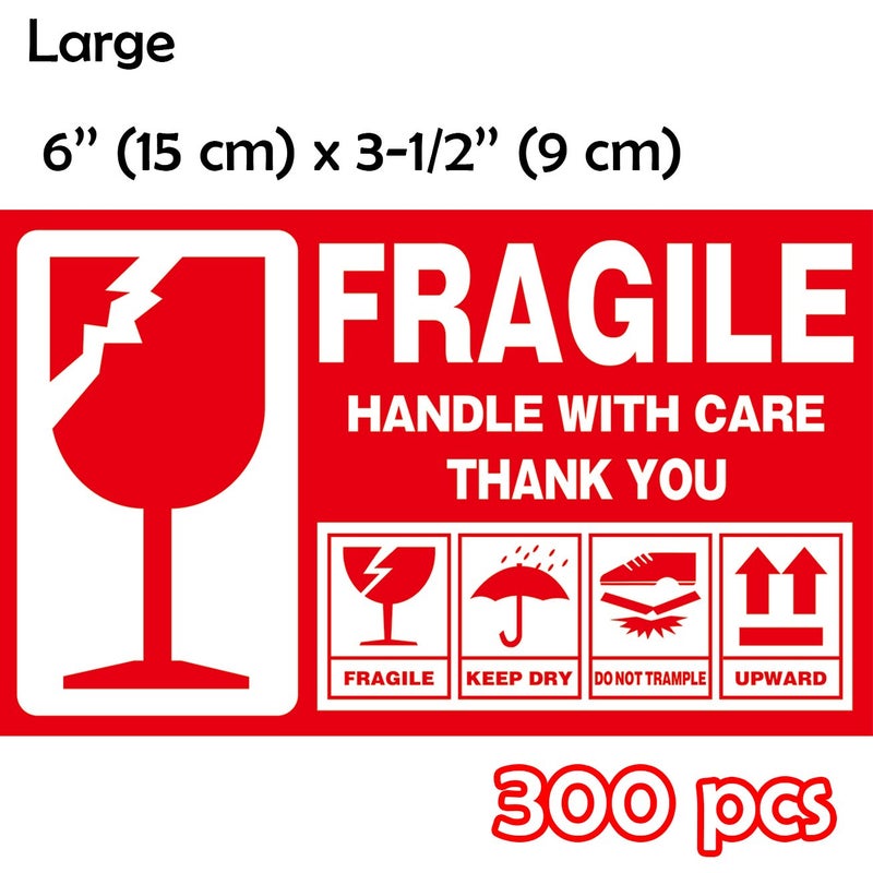 LDS Industry Large (6" X 3Â½") Shipping Labels 300 pcs Fragile Handle with Care Warning Stickers Keep Dry Upward Do Not Trample - Image 2